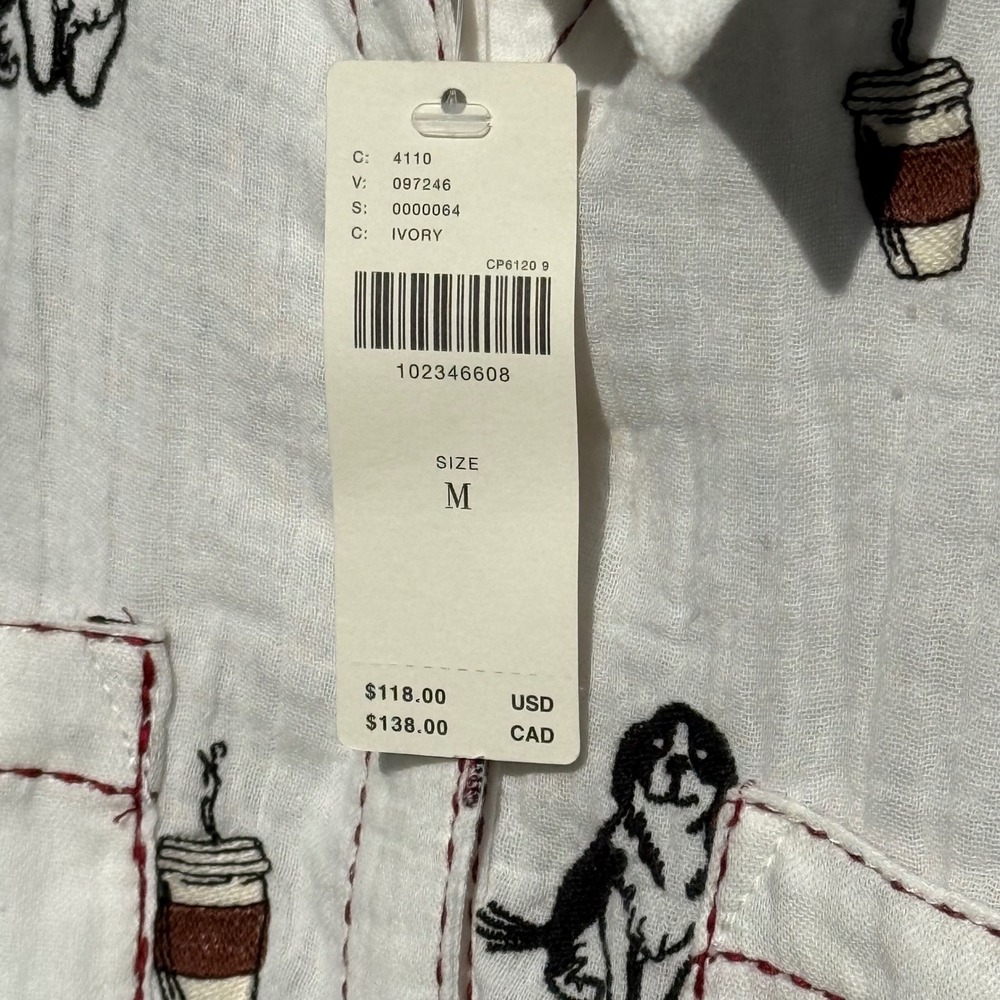 Pilcro Anthropologie Embroidered Fall Motif Cotton Gauze Button Down Shirt M - Picture 5 of 11